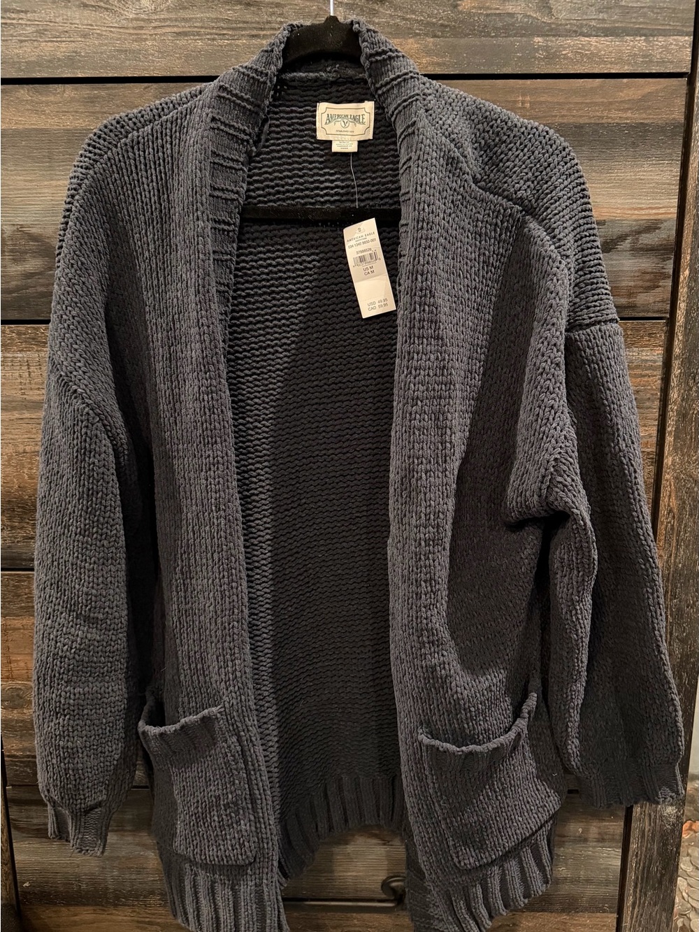 American Eagle Outfitters Charcoal Open-Front Knit Cardigan